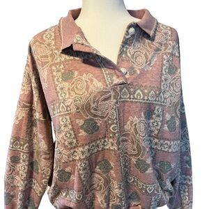 Vintage Style Pink and Green Patterned Pullover